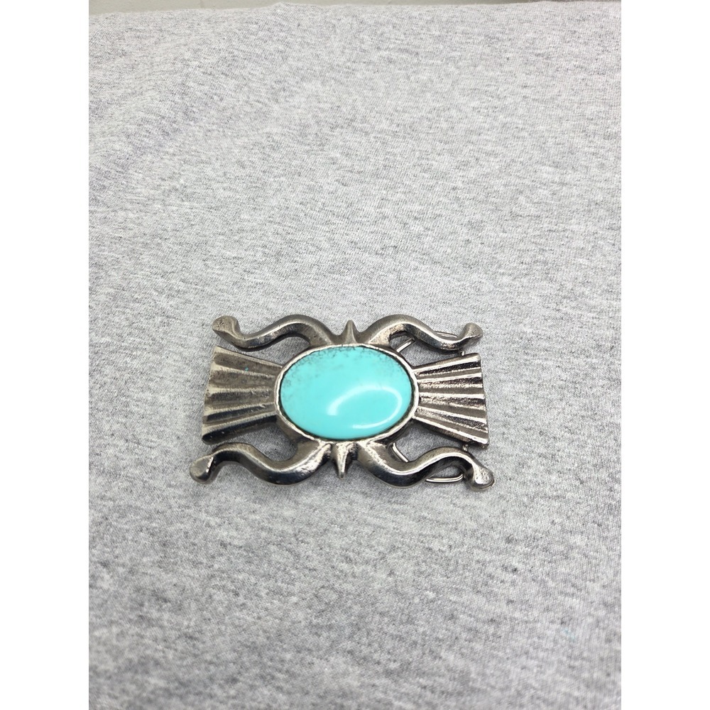 Vintage 1970s Handmade Sandcast Turquoise Concho Heavy Belt Buckle Wyoming